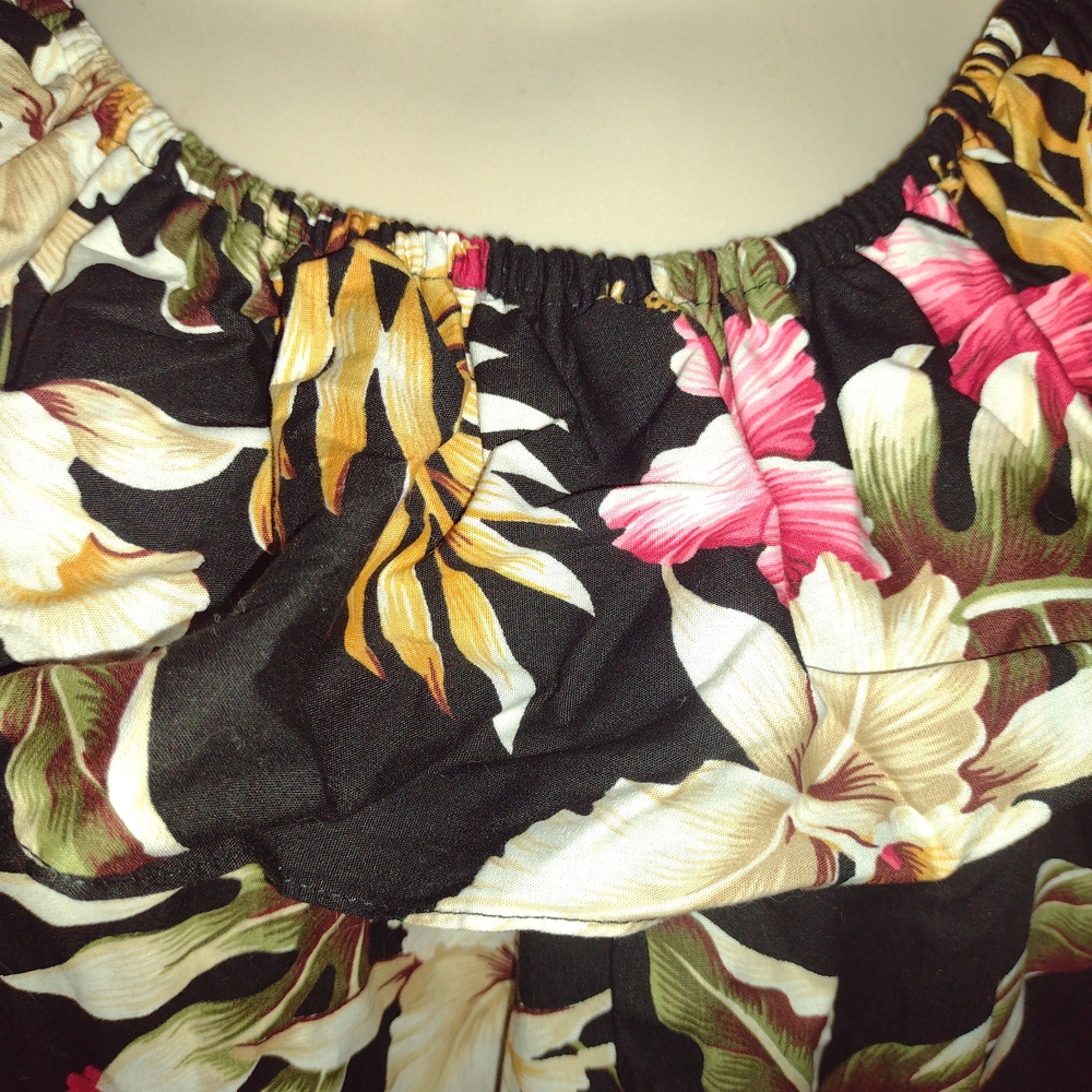 Black Hibiscus Floral Print Hawaiian MuuMuu Sz 2 XL - Picture 3 of 6
